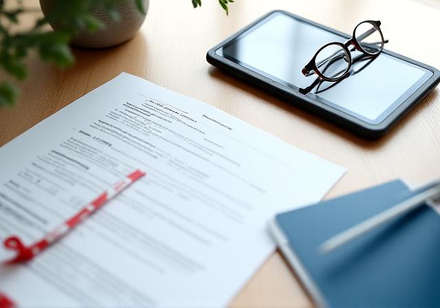 Top-down view of a modern legal workspace with balanced lighting, organized documents, and a tablet